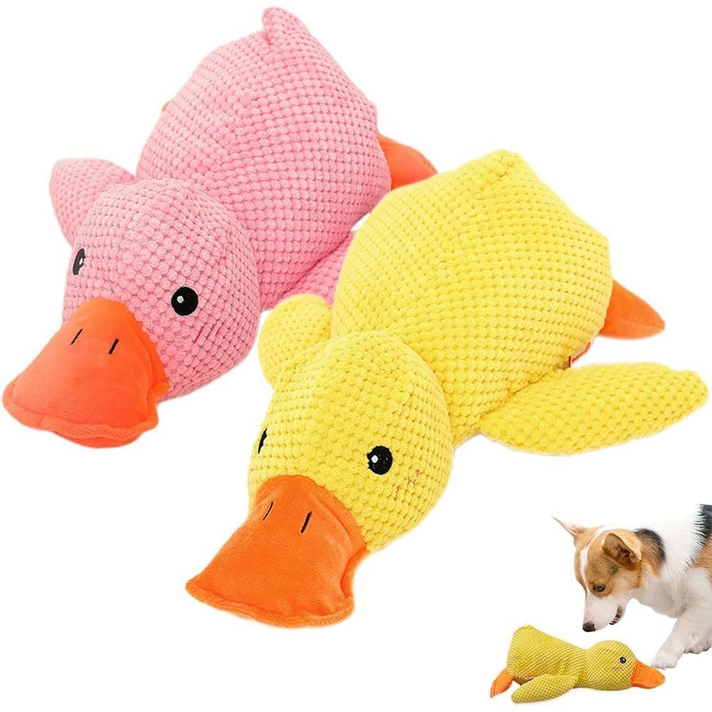 DXWEBISTRY Calming Duck for Dogs Anxiety,Duck Dog Toy,Interactive Toy with Quack Sound Soft Plush Stuffed Calming Ducks Pillow Durable Stuffed Dog Puppy Toys For Puppy Keep Busy，D-2PCS-25CM