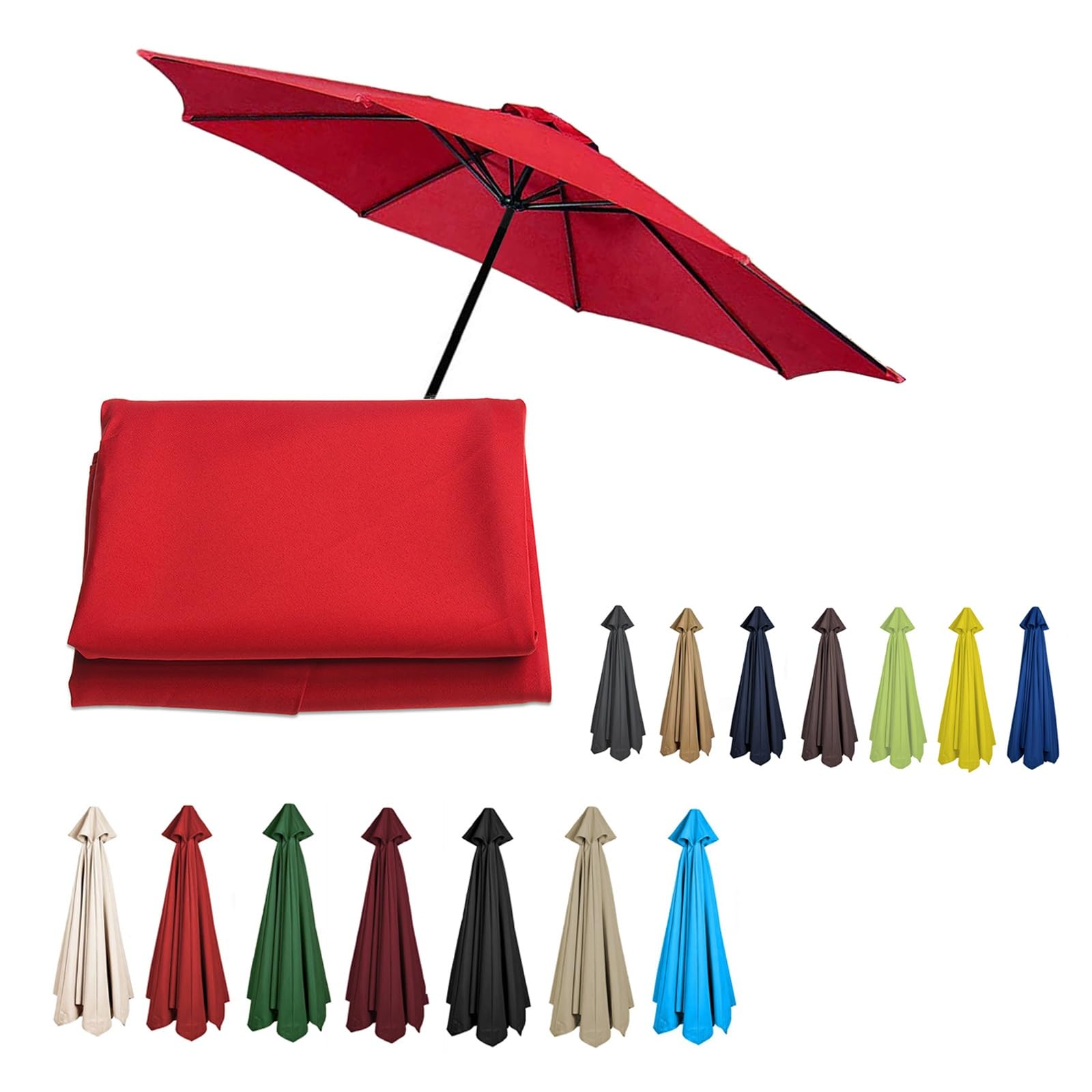 2/2.3/2.5/2.7/3/3.50m Replacement Garden Parasol Canvas 6/8 Ribs Replacement Canopy For Parasol Umbrella Replacement Cloth(Red,8.8ft (270cm)/8 Ribs)
