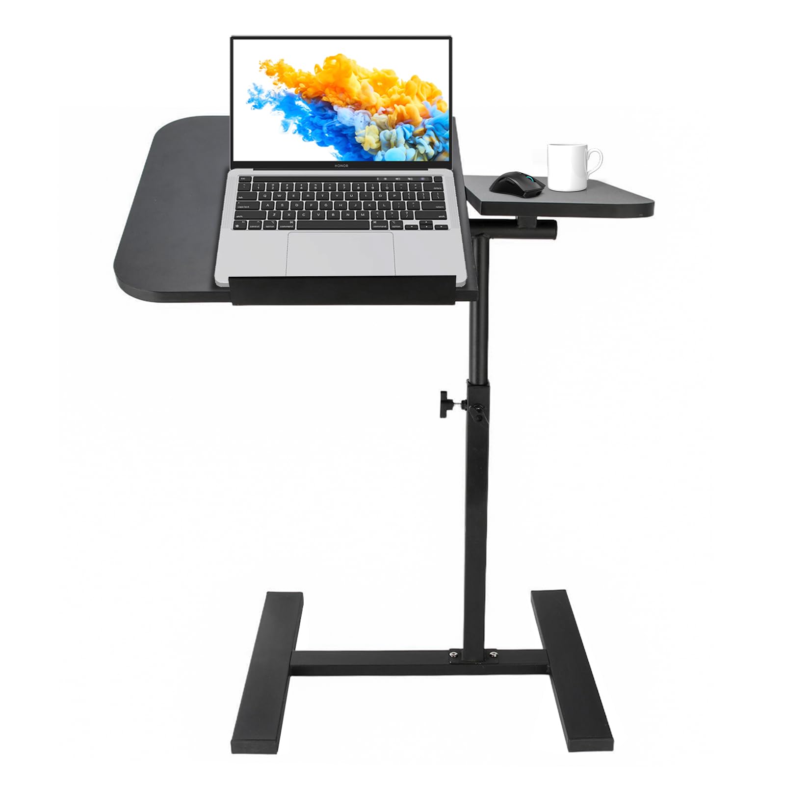 Adjustable Overbed Table with Wheels Split Top Tilting Bedside Bed Table with Tray Rolling Laptop Computer Standing Desk, Hospital Tray Table with Height Adjustment (Black)