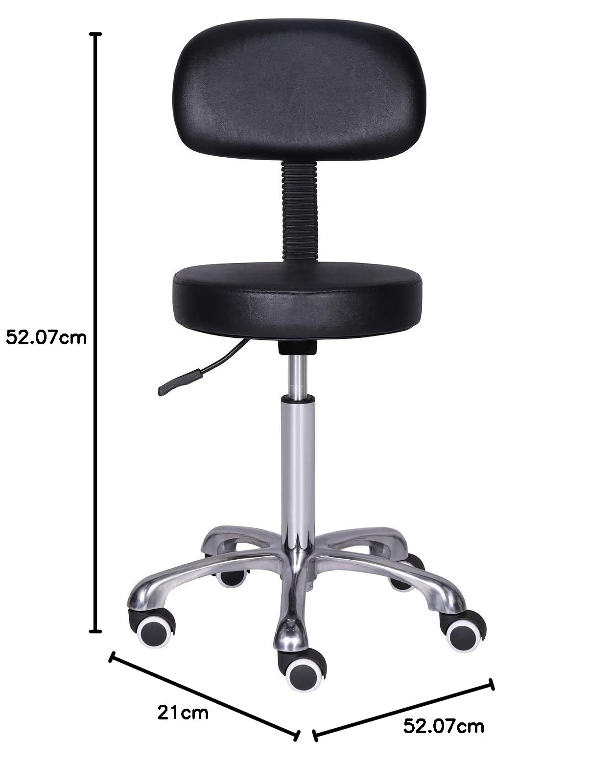 Kaleurrier Sgabello girevole regolabile e resistente, per salone, medico, ufficio e casa, con ruote e schienale (nero)