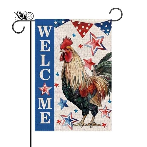 4th of July Garden Flag Chicken Double Sided USA Flag Patriotic Memorial Day Independence Day Welcome Animal Yard Outdoor Decorations 12.5x18 Inch