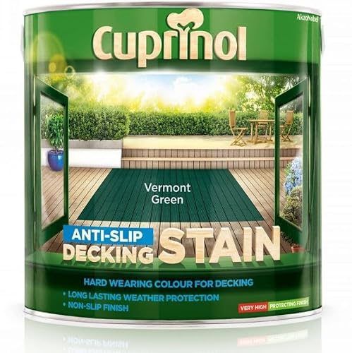 Image of Vermont Green Anti Slip Decking Stain 2.5L | Exterior Decking Paint and Wood Stain | Durable Non Slip Finish for Garden Decking Patios and Outdoor Timber