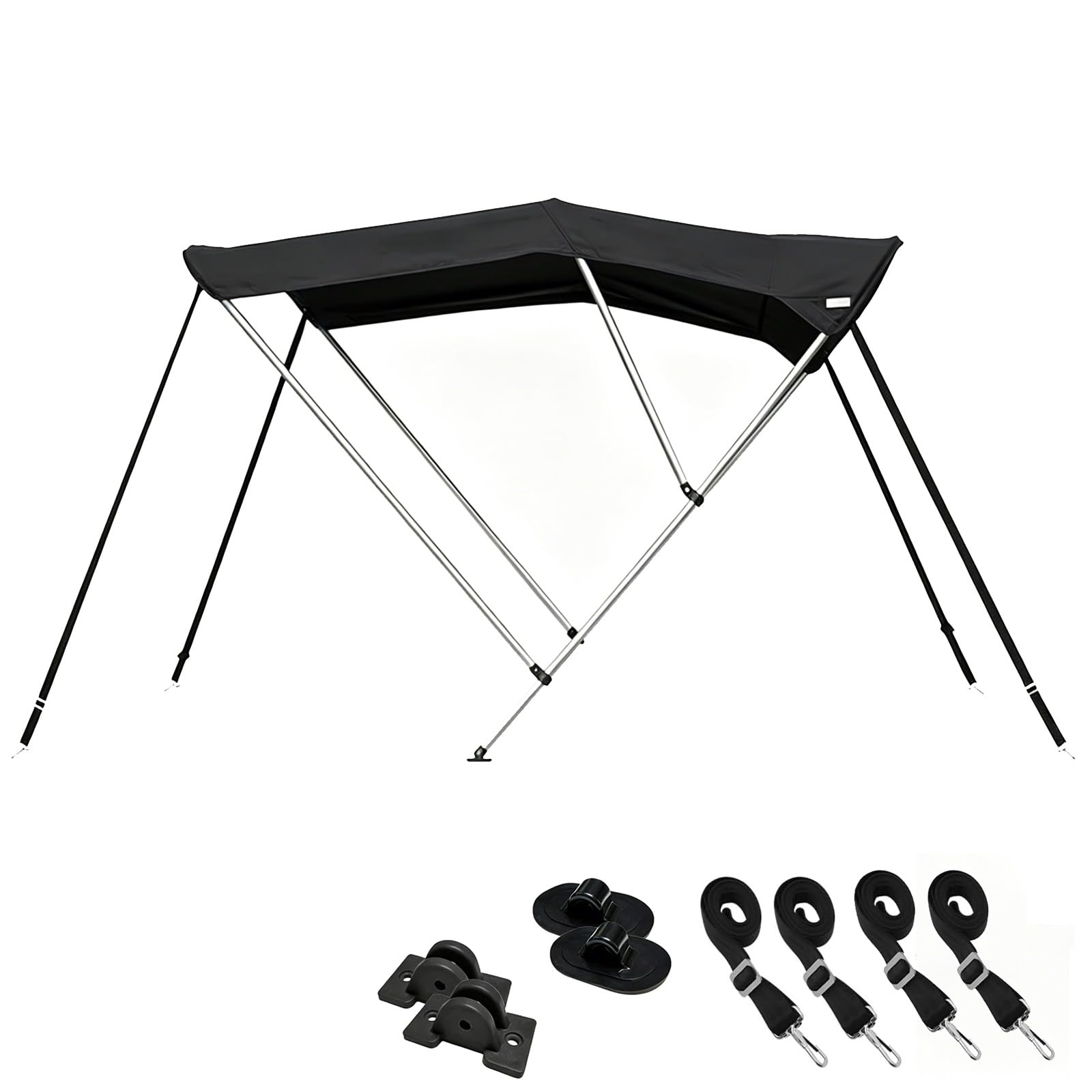 Tendalino Barca 3 Archi, Tendalino Gommone, Tessuto Oxford 900D, Telaio in Alluminio, con 4 Cinghie, Custodia e 4 Basi di Montaggio(Black,120-140cm/47-55in)