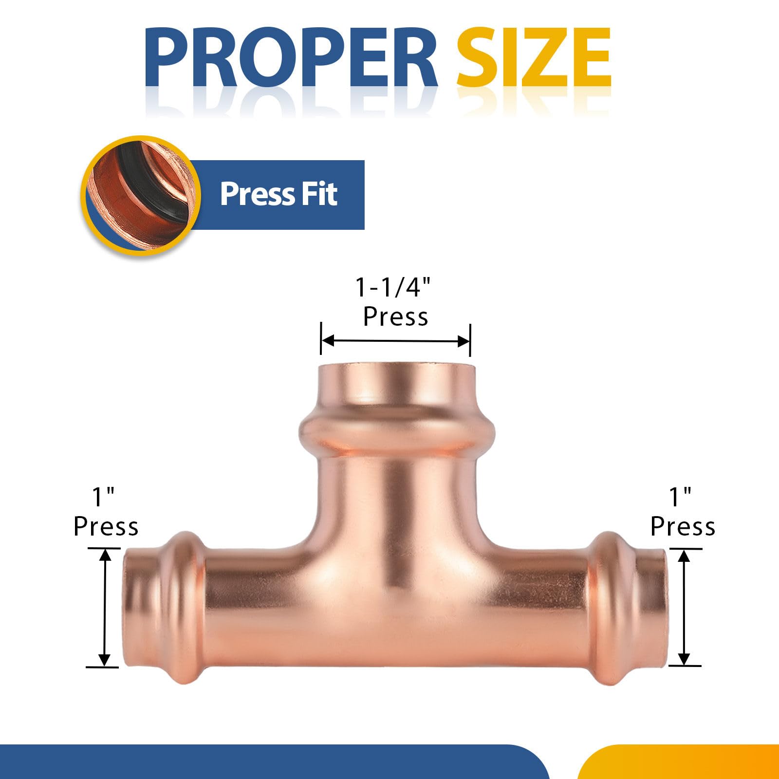Paquete de 100 conectores en T reductores de cobre GUOFIS, 1" P x 1" P x 1-1/4", conector en T reductor de presión para plomería, conector de tres vías para derivación de transición de tamaño de tub