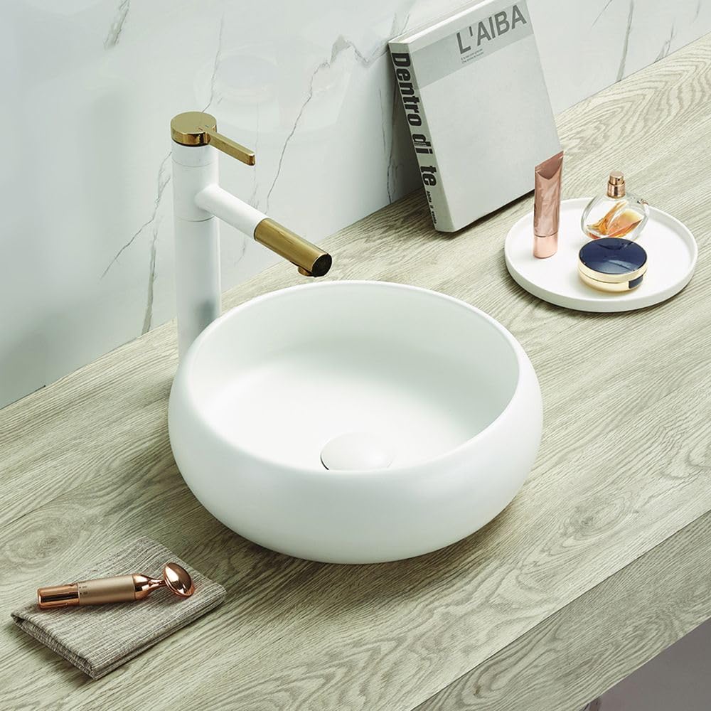 Milano Chalk Elements Round Countertop Bathroom Basin Sink - 360Mm