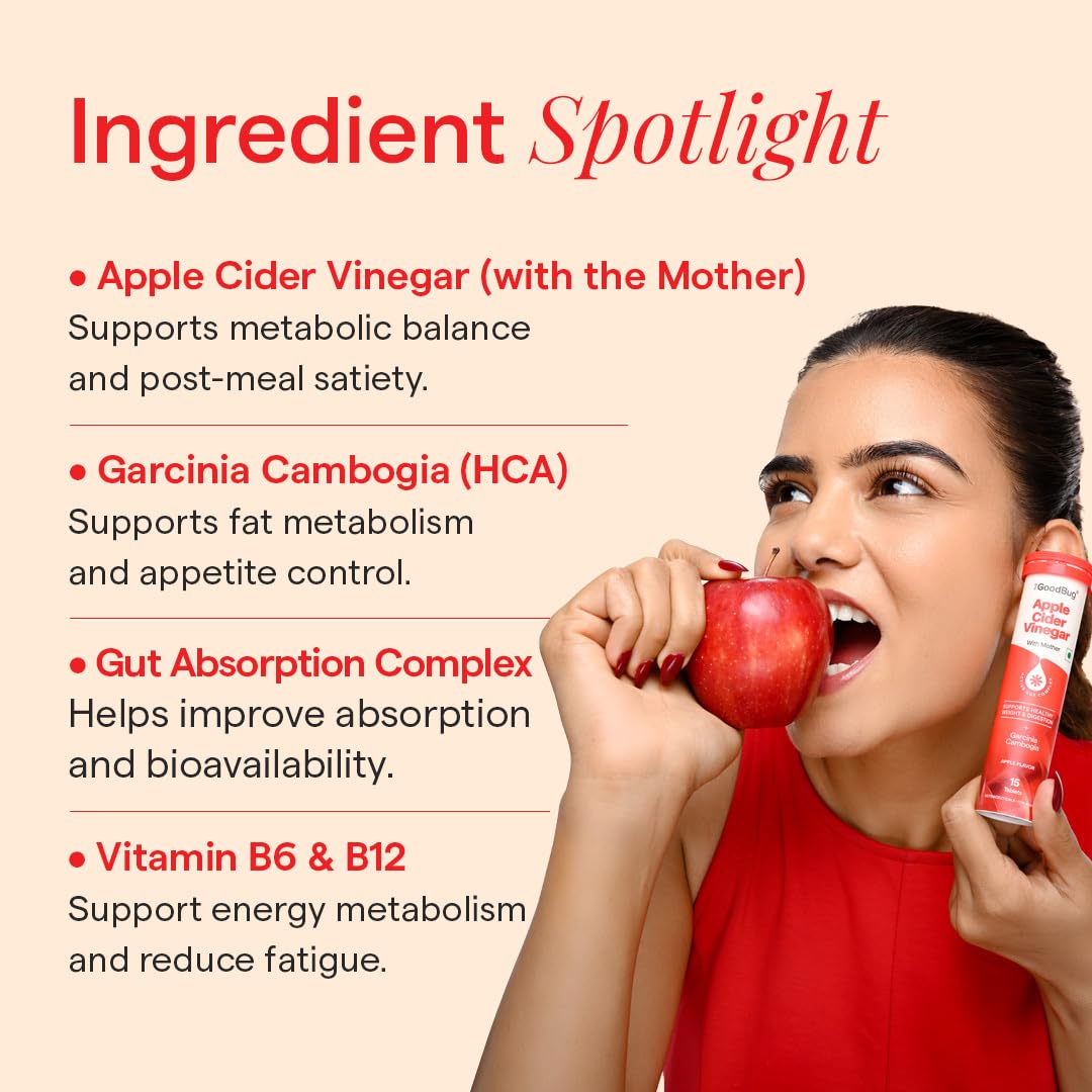 The Good Bug Apple Cider Vinegar Effervescent with Mother - 15 Tablets | Vit B6 & B12 | Boosts Metabolism, Controls Cravings | 500mg ACV, 500mg Garcinia | No Added Sugar, No Maltodextrin 2