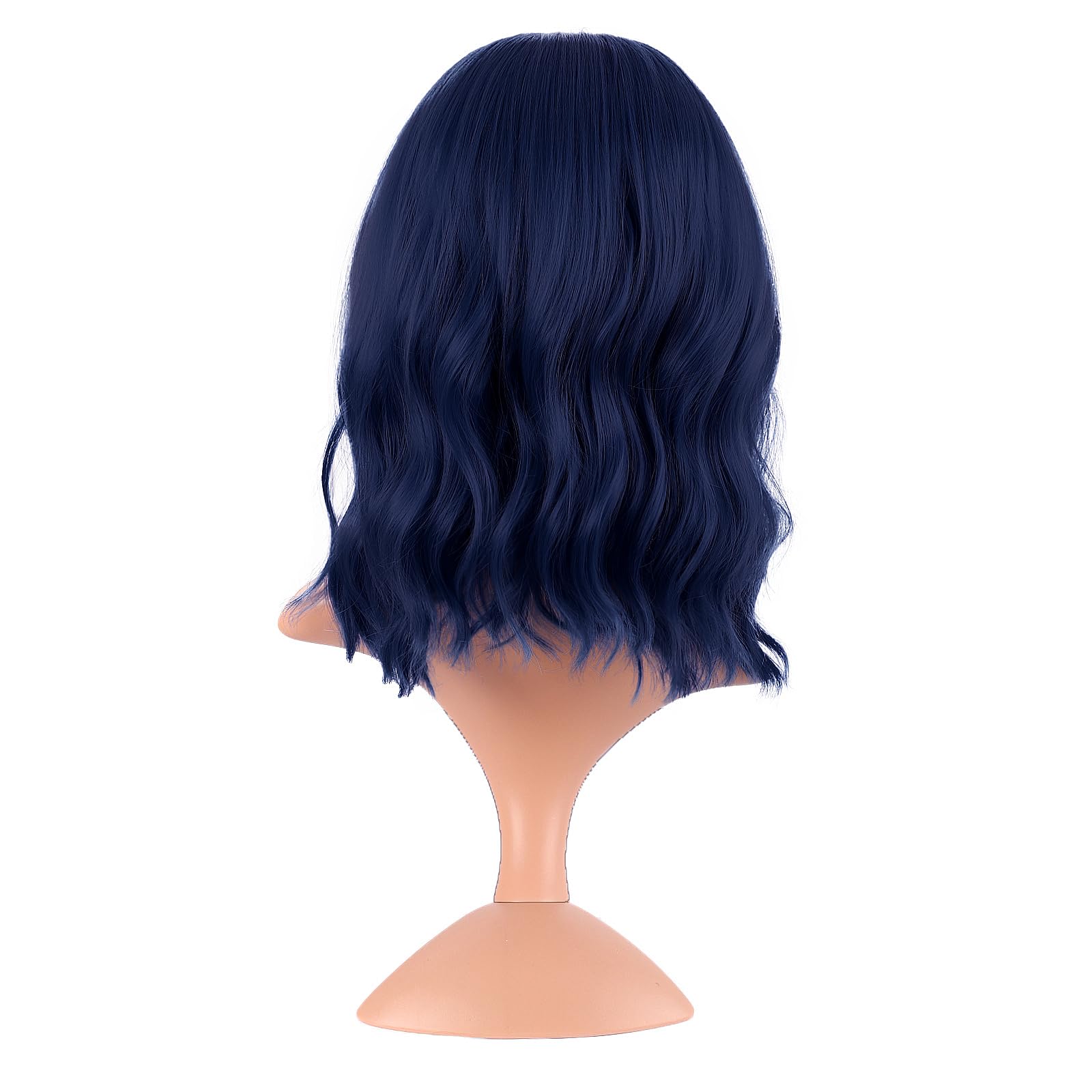 MapofBeauty 14 Inch/35 cm Short Wavy Curly Women Fresh Bright Synthetic Ordinary Flat Bangs Bob Wig (Midnight Blue) - Image 4