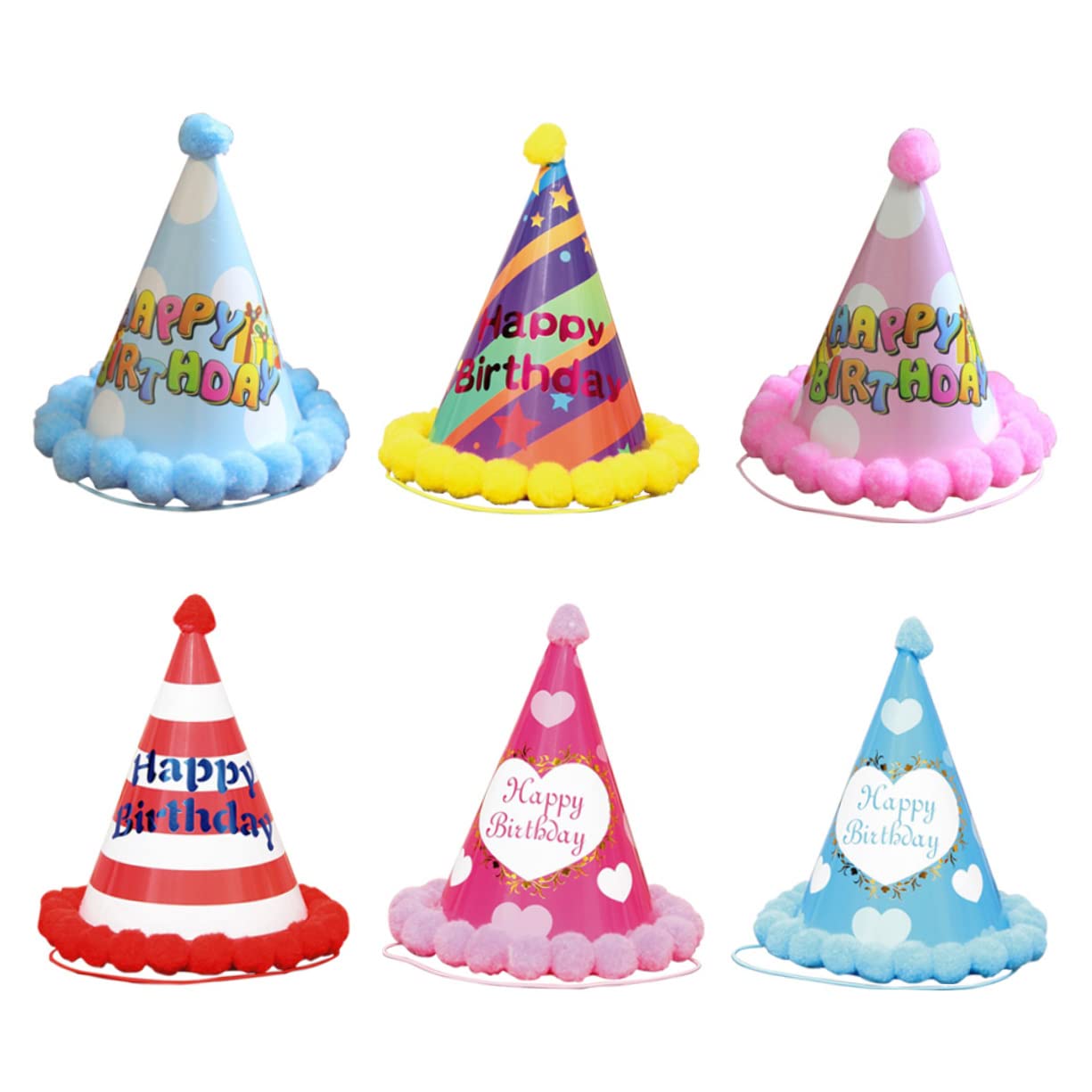 Abaodam 12piezas Sombreros De Cumpleaños Para Niño Niña Pompones Para Fiestas Infantiles Decoración Divertida y Original Para Celebraciones
