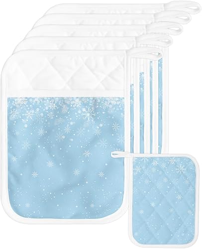 Christmas Snowflake 4Pcs Pot Holders for Kitchen,Non Slip & Heat Insulation Terry Cloth Potholder Set with Pocket,Thick Hot Pad Oven Mitts Trivet