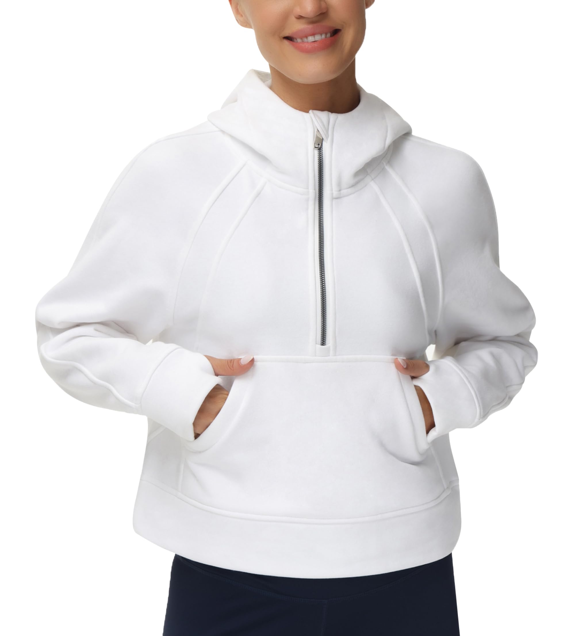 THE GYM PEOPLE Womens' Hoodies Half Zip Long Sleeve Fleece Crop Pullover Sweatshirts with Pockets Thumb Hole