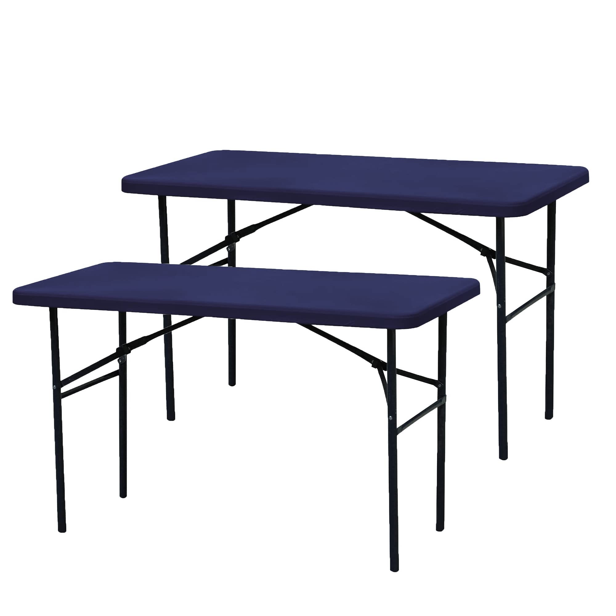 2 Pack Fitted Tablecloth Rectangle 5ft Elastic Edge Spandex Table Top Cover for Picnic Outdoor Camping Park Patio Navy 30 x 60 inch