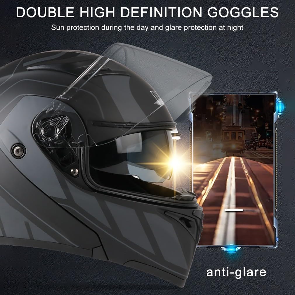 Motorradhelm Motorrad Klapphelm Modularer Helm mit Doppelvisier Integralhelm DOT/ECE Zertifiziert Integriert Helm Roller Moped Street Racing Sturzhelm für Erwachsene Frauen Männer