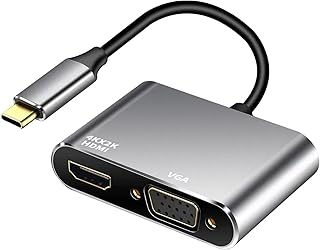 USB C to HDMI VGA Adapter, USB C to HDMI Adapter(4K@30Hz), USB C to VGA Adapter(1080P@60Hz), Type C Male to VGA and HDMI Female Adapter Compatible with Galaxy S22, MacBook, iPad, Chromebook (Type-C)