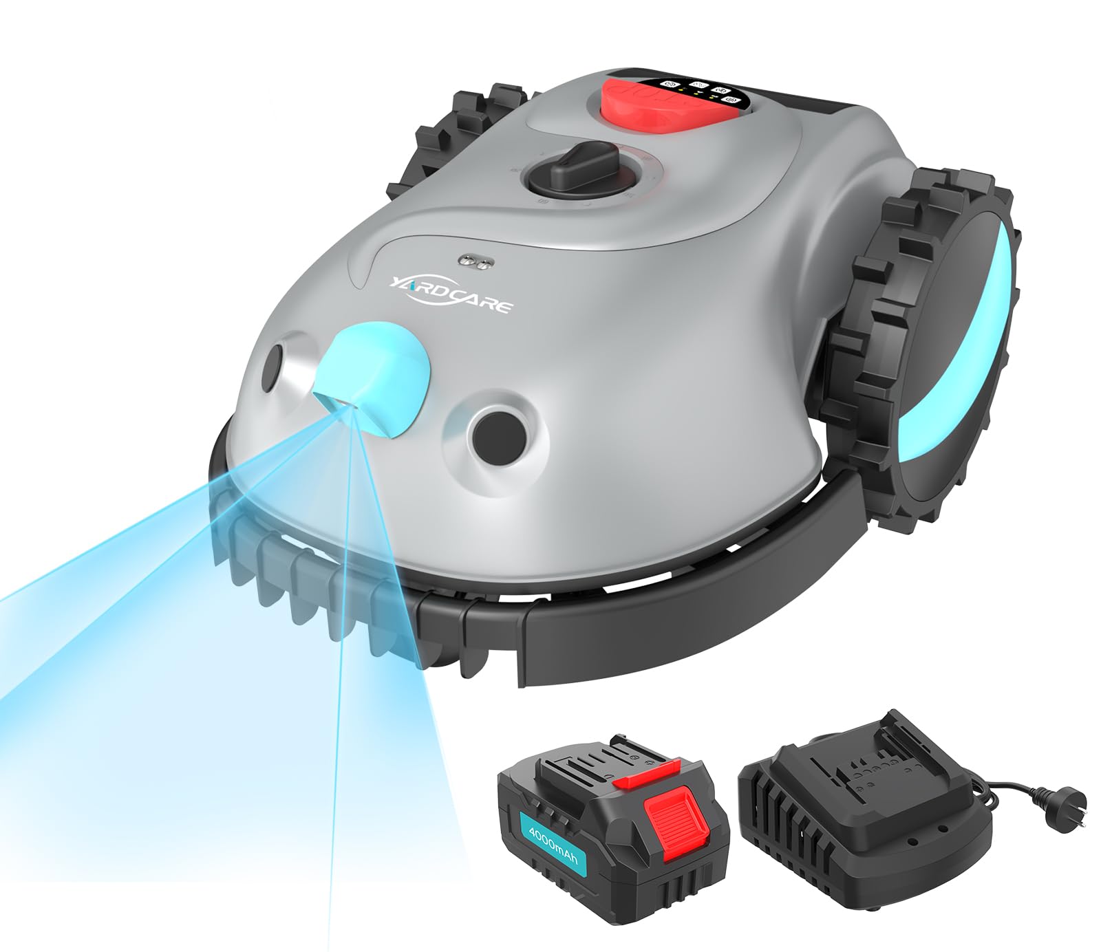 YARDCARE V100 Robot Cortacesped Electrico, Navegación Visual, Evitación de Obstáculos(150 Tipos), Robot Cortacésped con Bateria de 4 Ah, Hoja de Repuesto, Adecuado para Jardines pequeños
