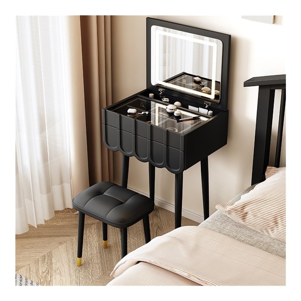 CGCSYZ Vanity Desk Wooden Dressing Table Set with Flip-Up Mirror & Stool - Elegant Makeup Vanity Desk & Space-Saving Bedroom Furniture Makeup Dressing Table (Black)