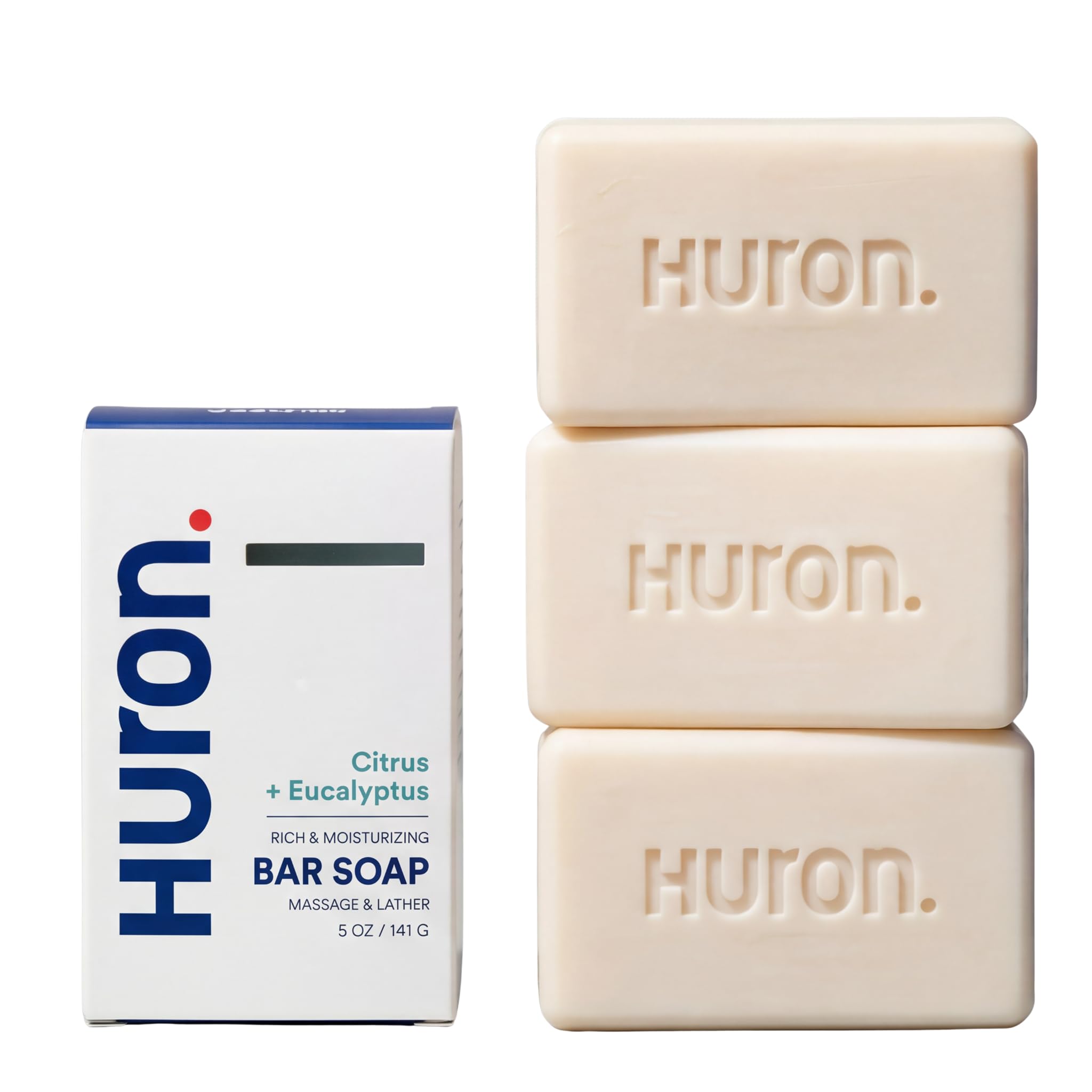 Huron Mens Bar Soap Hydrating Cleansing Bars with Citrus Eucalyptus Scent Moisturizing Shower Soap Phthalate-Free Non-Toxic Clean Ingredients