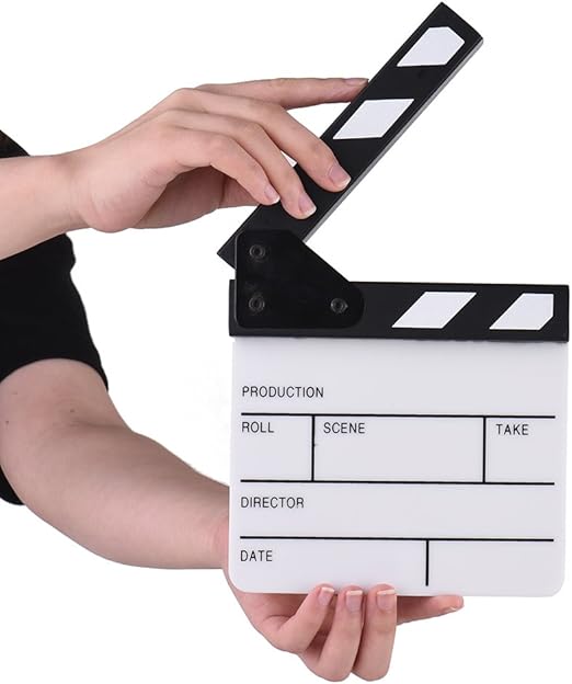 Action Cut Board, Andoer Acrylic Film Clapboard Dry Erase Compact Size TV Film Movie Director Cut Action Scene Clapper Board Slate