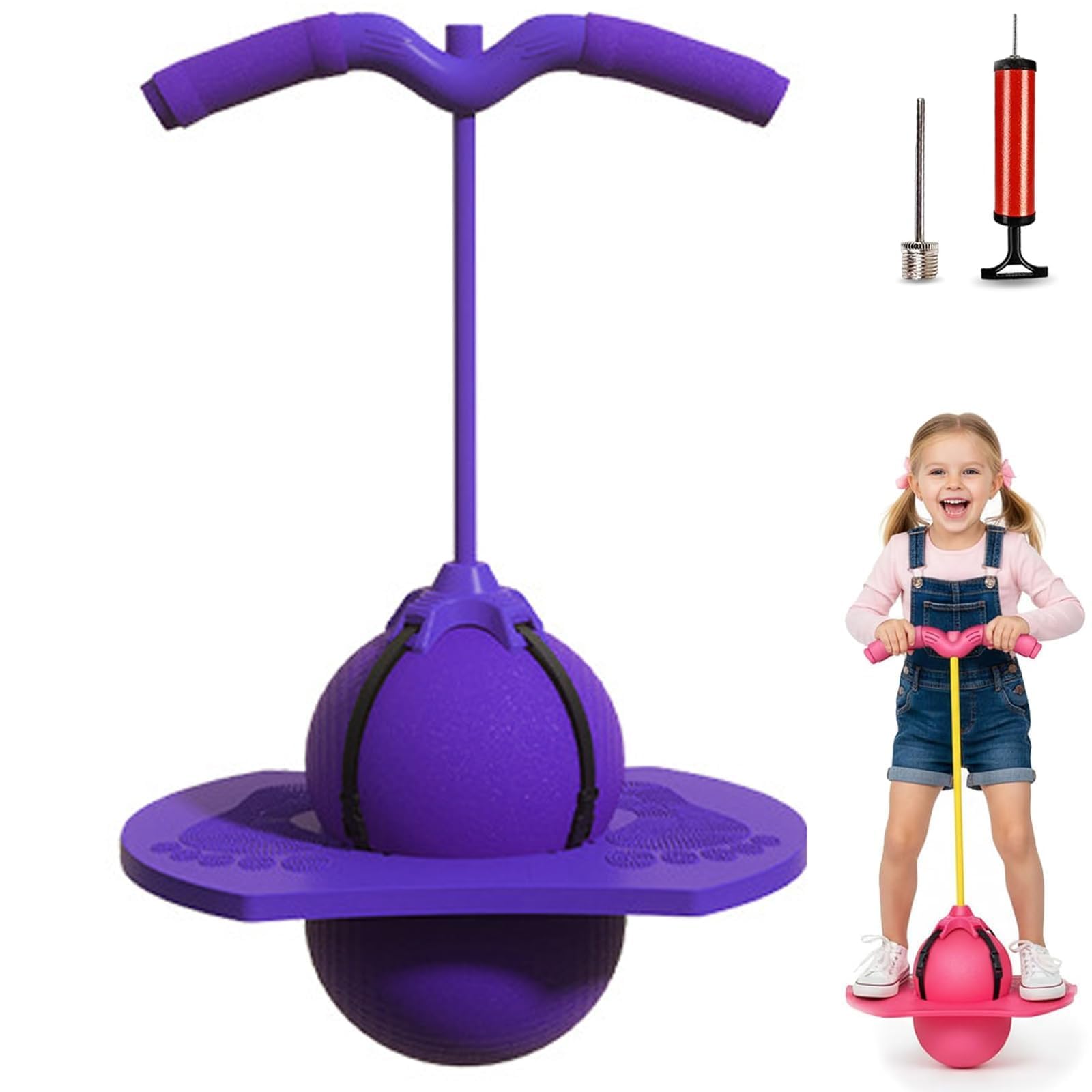 Balance Jumping Ball For Kids Stick Pump Bounce Ball With Handle Exercise Balance Ability For Children High Board Strong Grip Deck Sticks Outdoor Fun For Boys Girls (Purple)