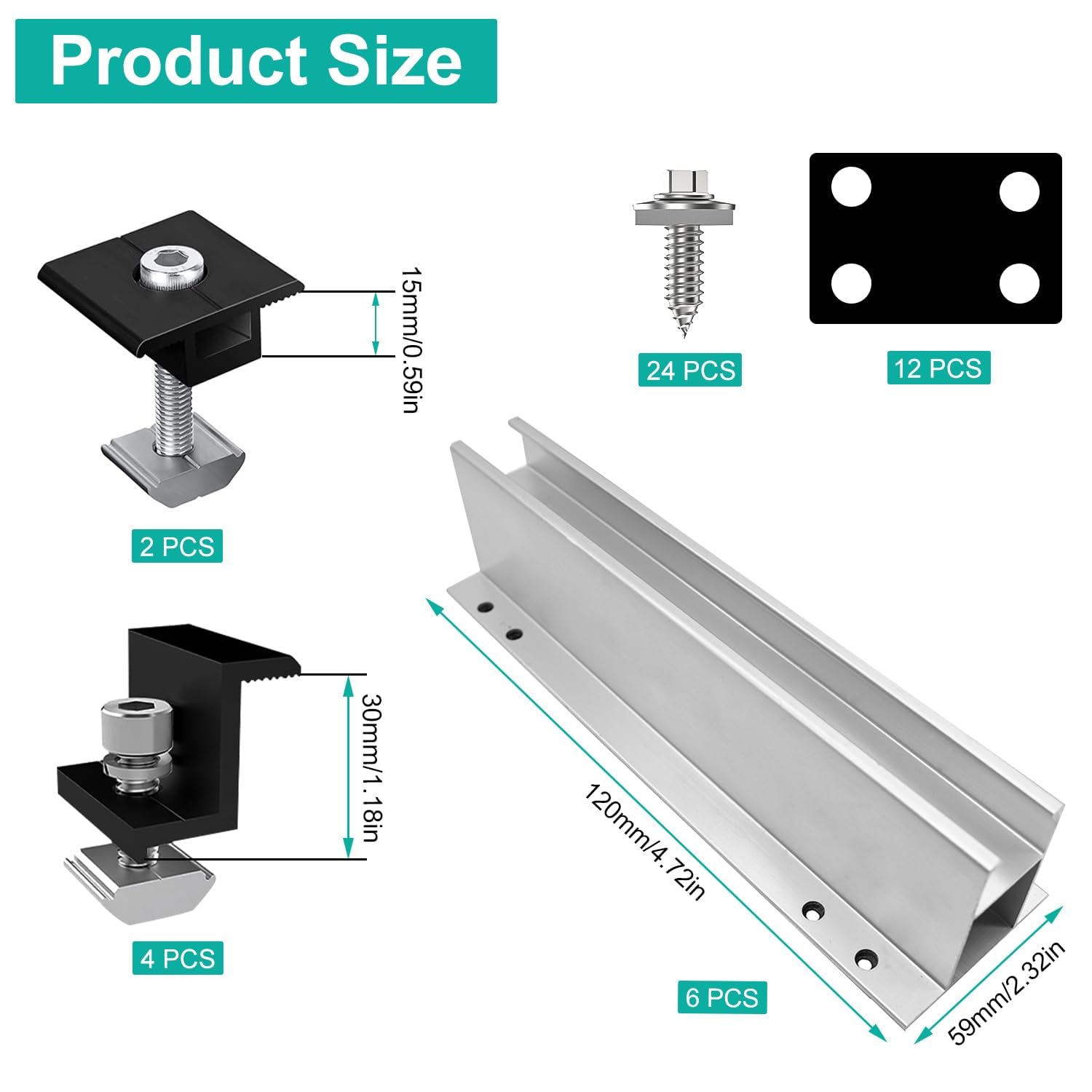Kit 12 Pezzi Staffe Alluminio Per Pannelli Solari | Supporto Fotovoltaico Per Tetto Con Viti - Foto 5