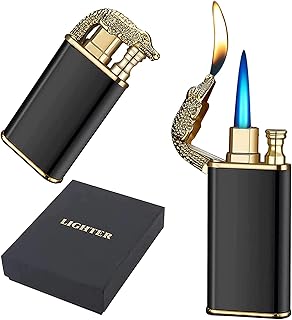 Magic Dual Flame Torch Lighter, Crocodile Dual Fire Lighter, Creative Windproof Crocodile Lighter, Cool Dual Jet Flame Butane Lighter, Refillable Butane Lighter for Outdoor Indoor(Black)
