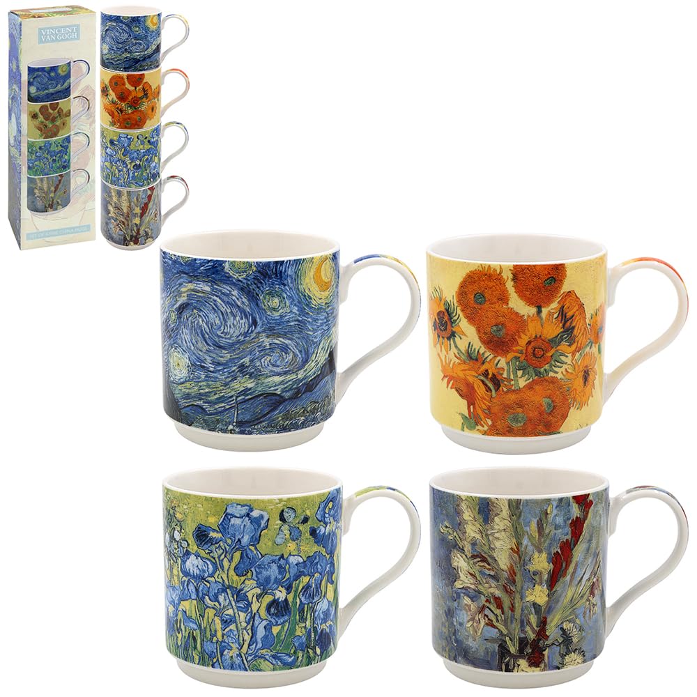 Lesser & Pavey Stacking Mugs Set of 4 | Ceramic Coffee Mugs Set for Home or Work | Premium Design Mugs Set for All Occasions | Lovely Mugs for Tea, Coffee & Hot Drinks - Vincent Van Gogh