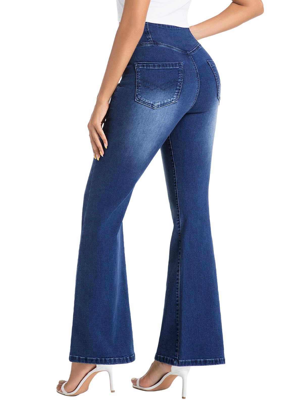 VX VONXURY Jeans Donna Vita Alta Pull On Svasati Modellante con Controllo Pancia Vita a V Bootcut Jeans Morbido Elastico