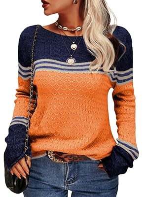 Danedvi Womens Fall Fashion 2025 Sweaters Colorblock Lightweight Striped Crewneck Winter Trendy Pullover Tops