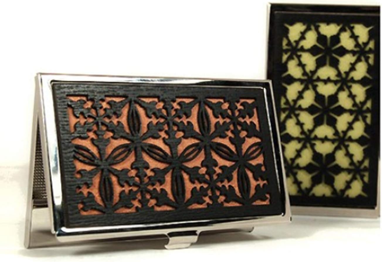 kalavinka Business Card Case Holder Pattern of Korean Palace with Gift Box for Business Christmas Birthday Gift, Real Leather & Stainless, Black