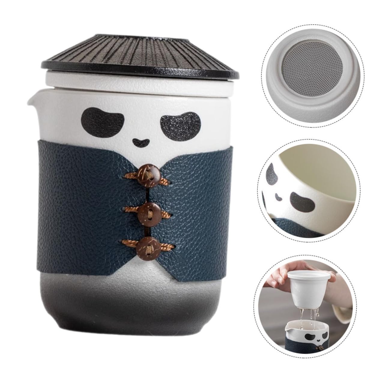 VOSAREA Tasse à Thé Chinoise en Céramique avec Filtre, 1 Pièce | Panda, Usage Bureau et Dégustation Quotidienne, Paroi Intérieure Émaillée Uniforme, Surface Lisse