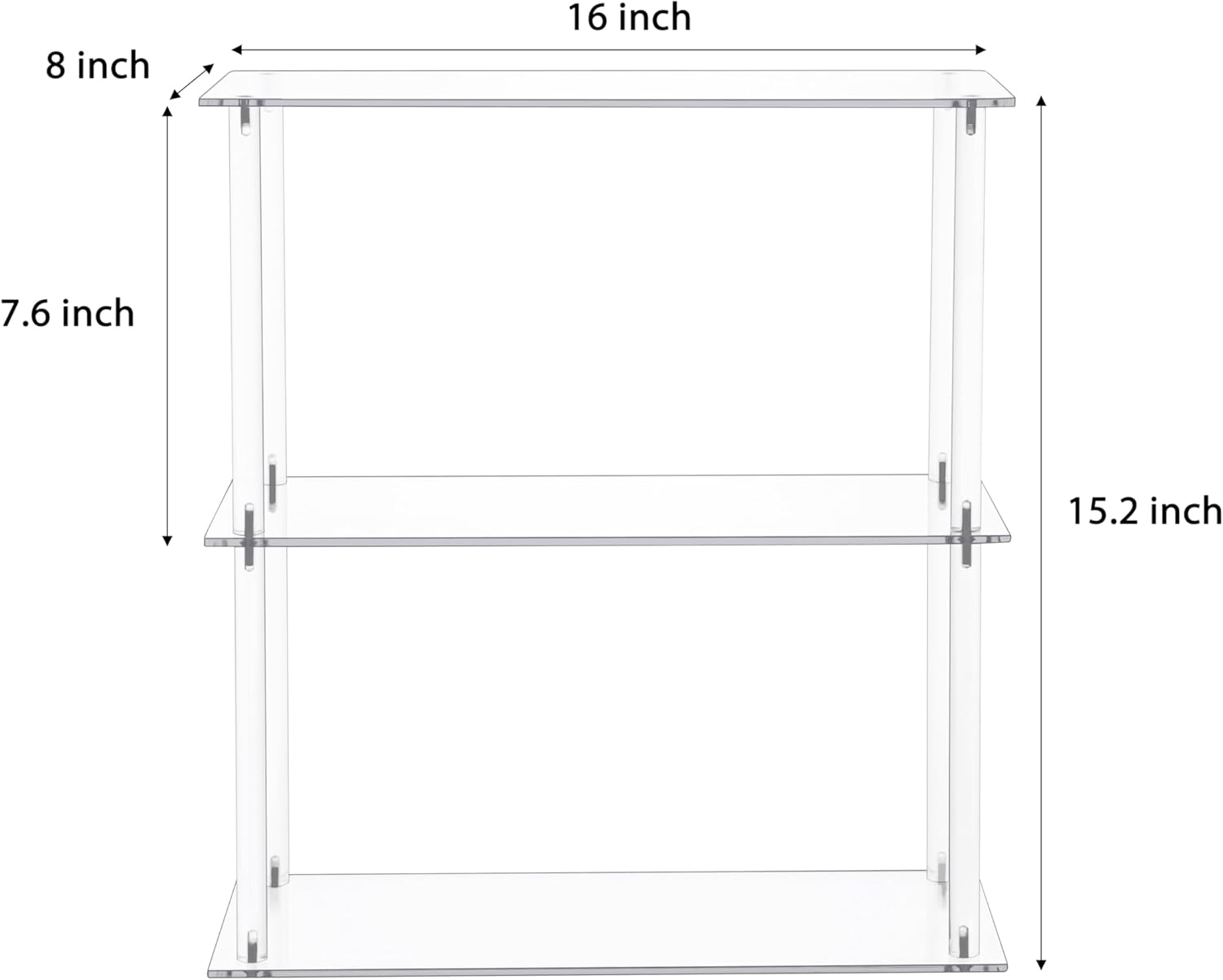 Jusalpha Rectangular 3 Tier Clear Acrylic with Metal Tabletop Display Stand for Desktop Shelf, Bathroom Vanity Cosmetic Makeup Organization Shelves, Home Decor Display Stand (Large 3 Tier)
