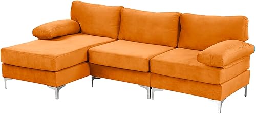 Miniatura 122 de Sofá modular moderno en forma de L, con diván extra ancho y patas doradas Gris,Negro -,Verde,Naranja,Gris oscuro,marino,Púrpura