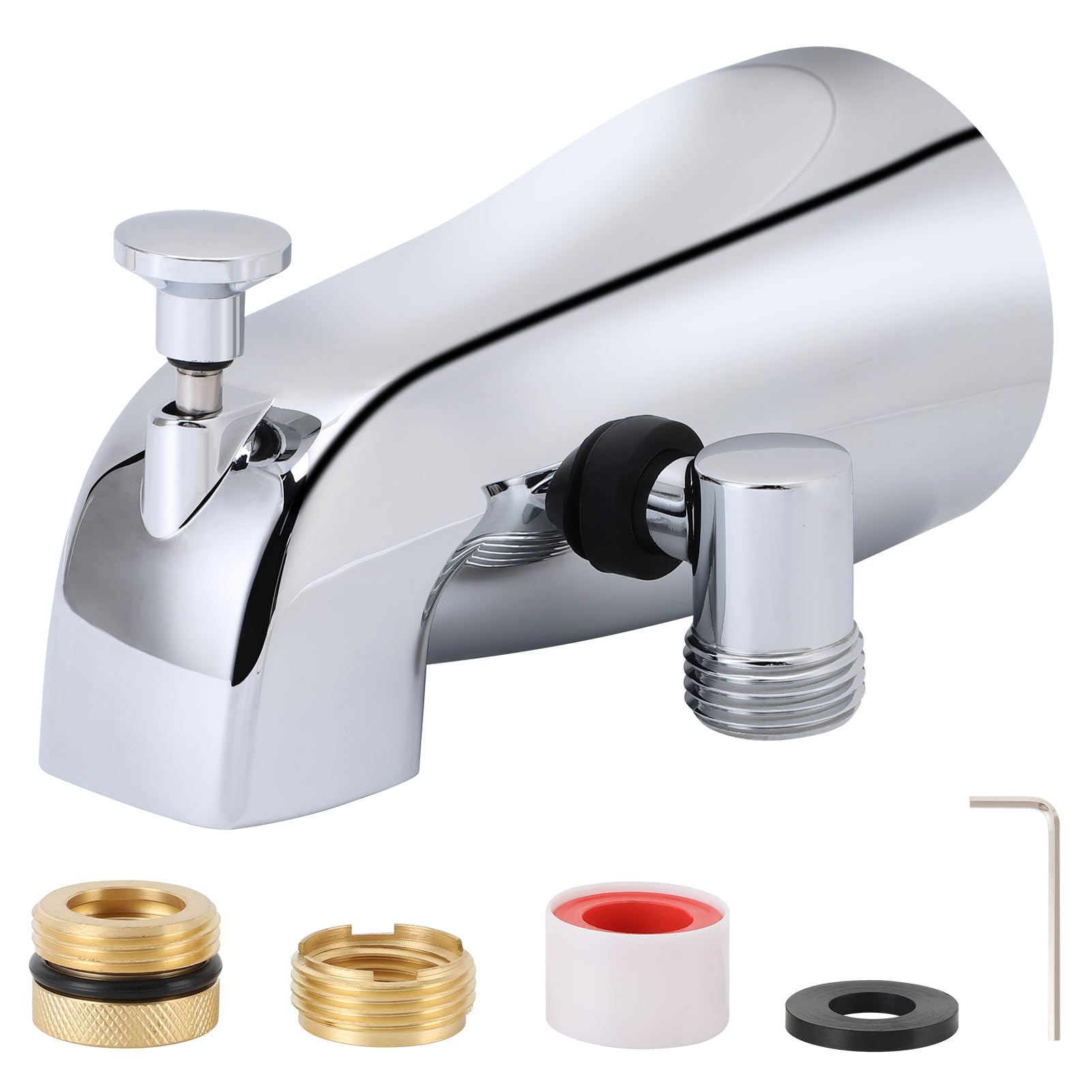Gugxiom Bec de baignoire, robinet de avec inverseur, robinet de baignoire à filetage intérieur de 1/2 pouce IPS, alliage de cuivre et de zinc, métal et résistant