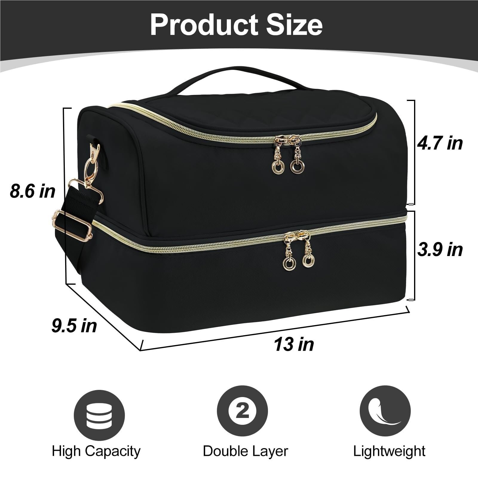 Organizer do Lakieru, Dwuwarstwowa Torba-organizer Na Przybory Do Paznokci, Pudełko Przechowywania 45 Butelek Beauty Makeup Case(Black)