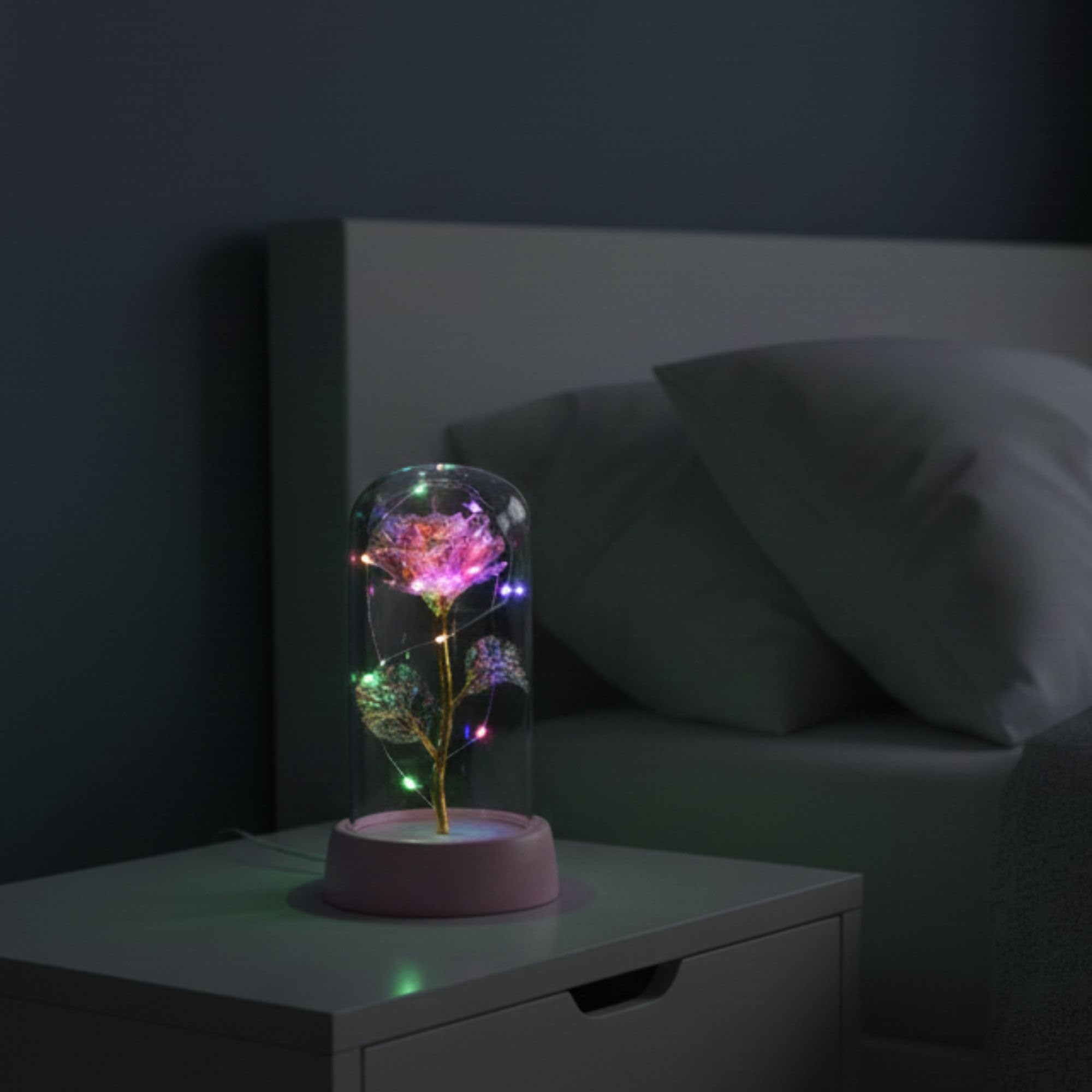 SHAYONA Forever Rose LED Light with Glass Cover, Decorative Artificial Plant for Couples, Surprise Ideal Gift for Girlfriend Valentine Day, Birthday, Anniversary & Home Decor 1