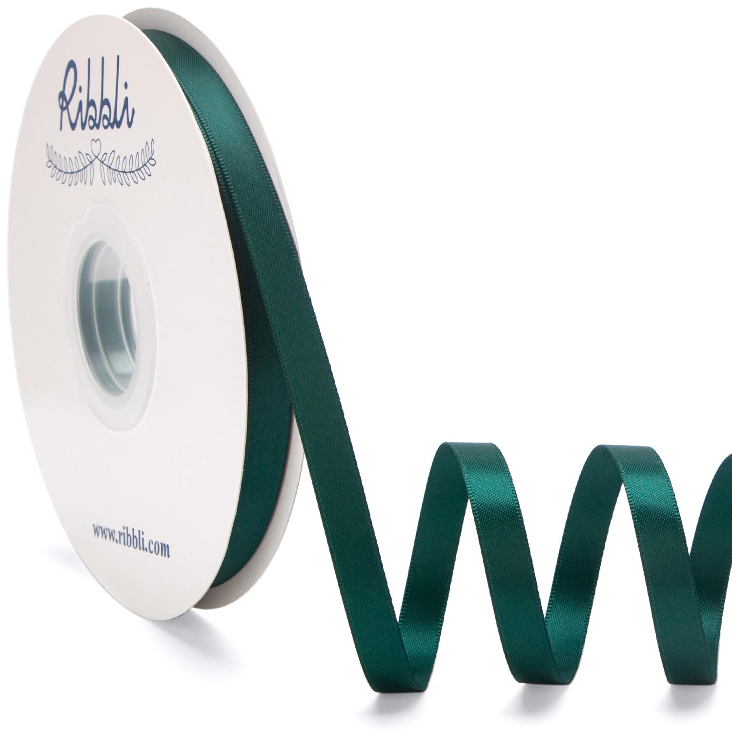Ribbli Hunter Green Satin Ribbon Double Faced Satin 3/8 Inch x Continuous 50 Yards-Dark Green Ribbon for Gift Wrapping Crafts Wedding Decoration Bows