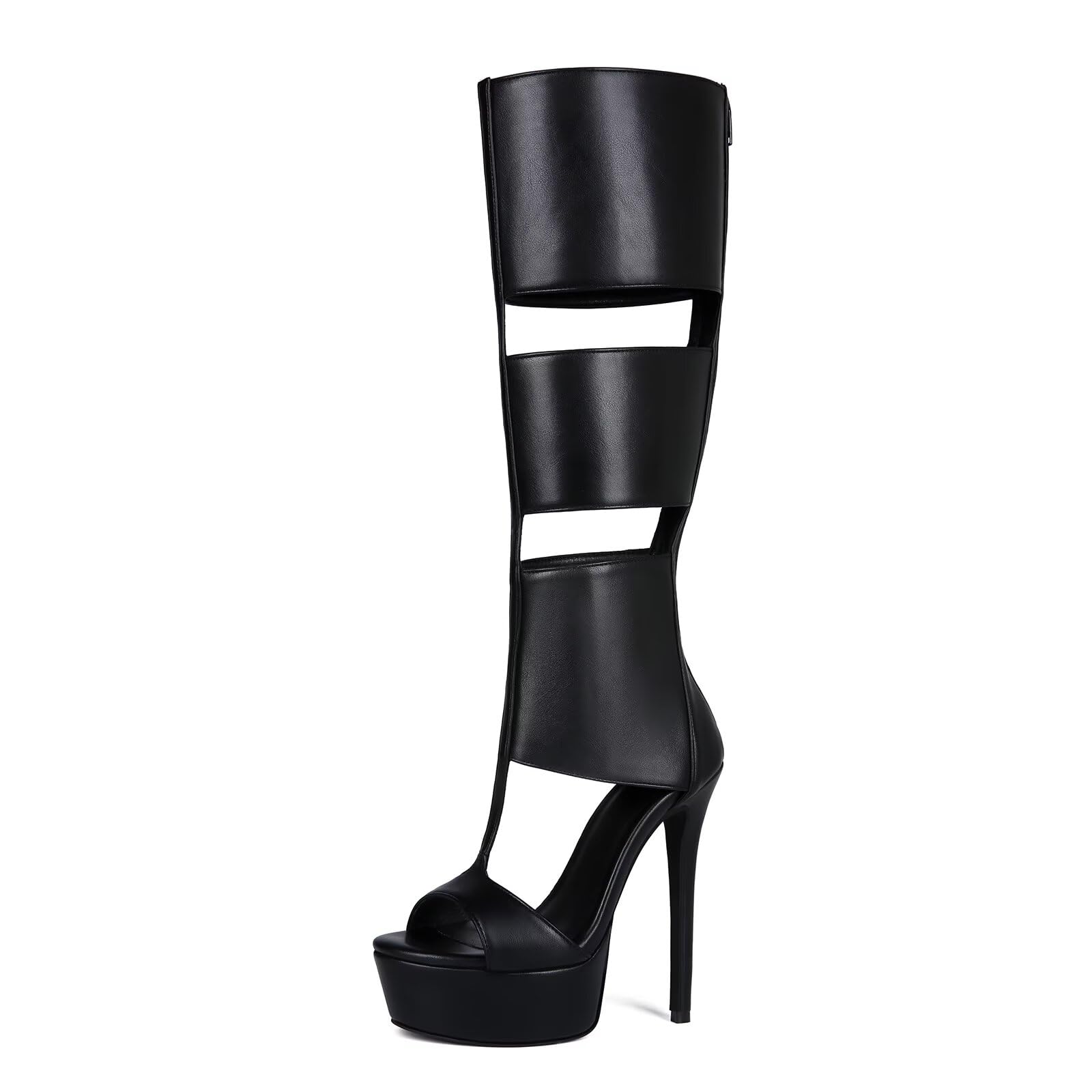 Frankie Hsu Goth Sexy Stiletto Platform Handmade Knee High Heeled Boot Black Gothic Punk Hot Girl Big Large