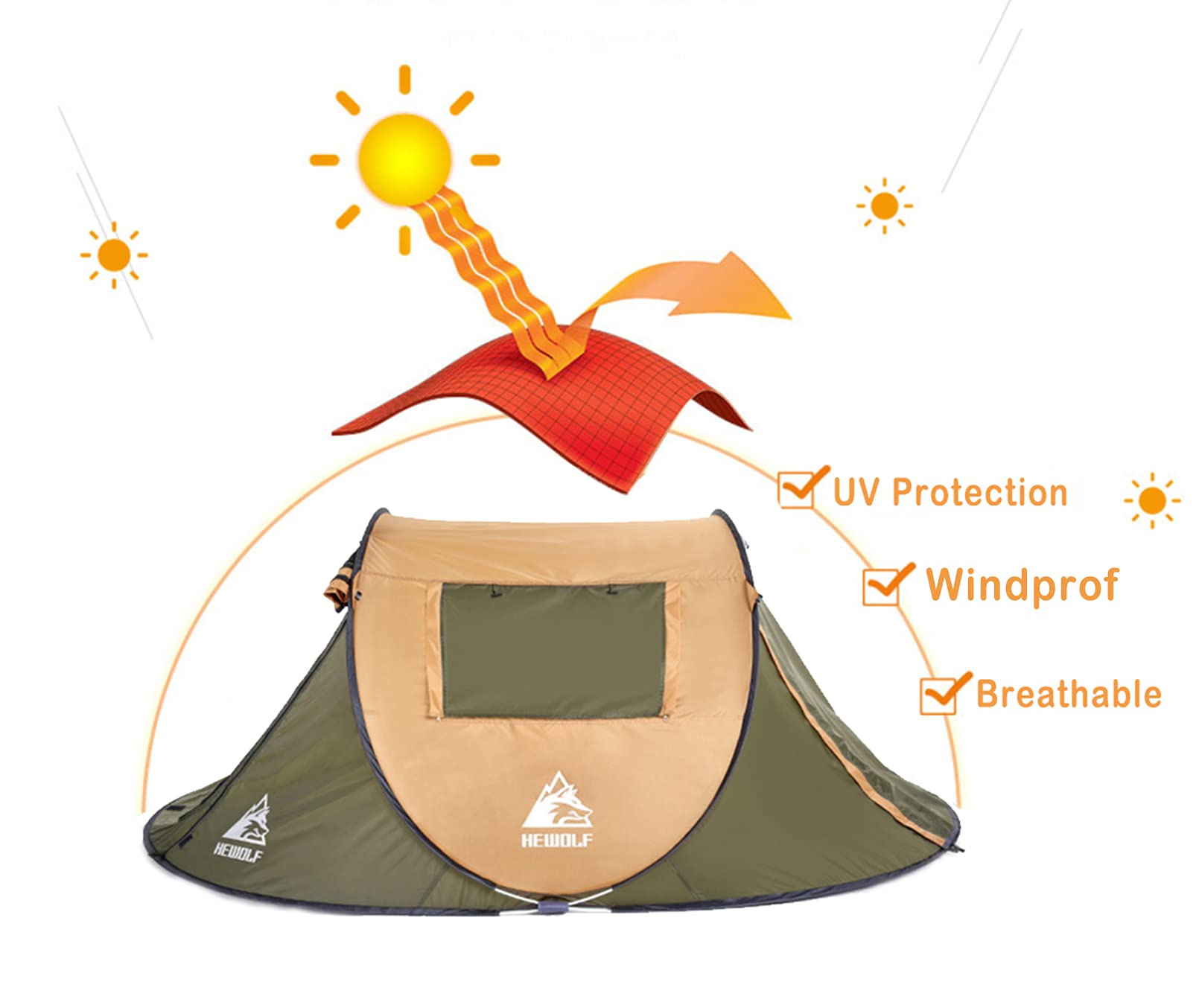 HEWOLF- Tenda automatica pop-up – tenda da spiaggia portatile istantanea, protezione UV, riparo dal sole per spiaggia, campeggio, escursionismo.