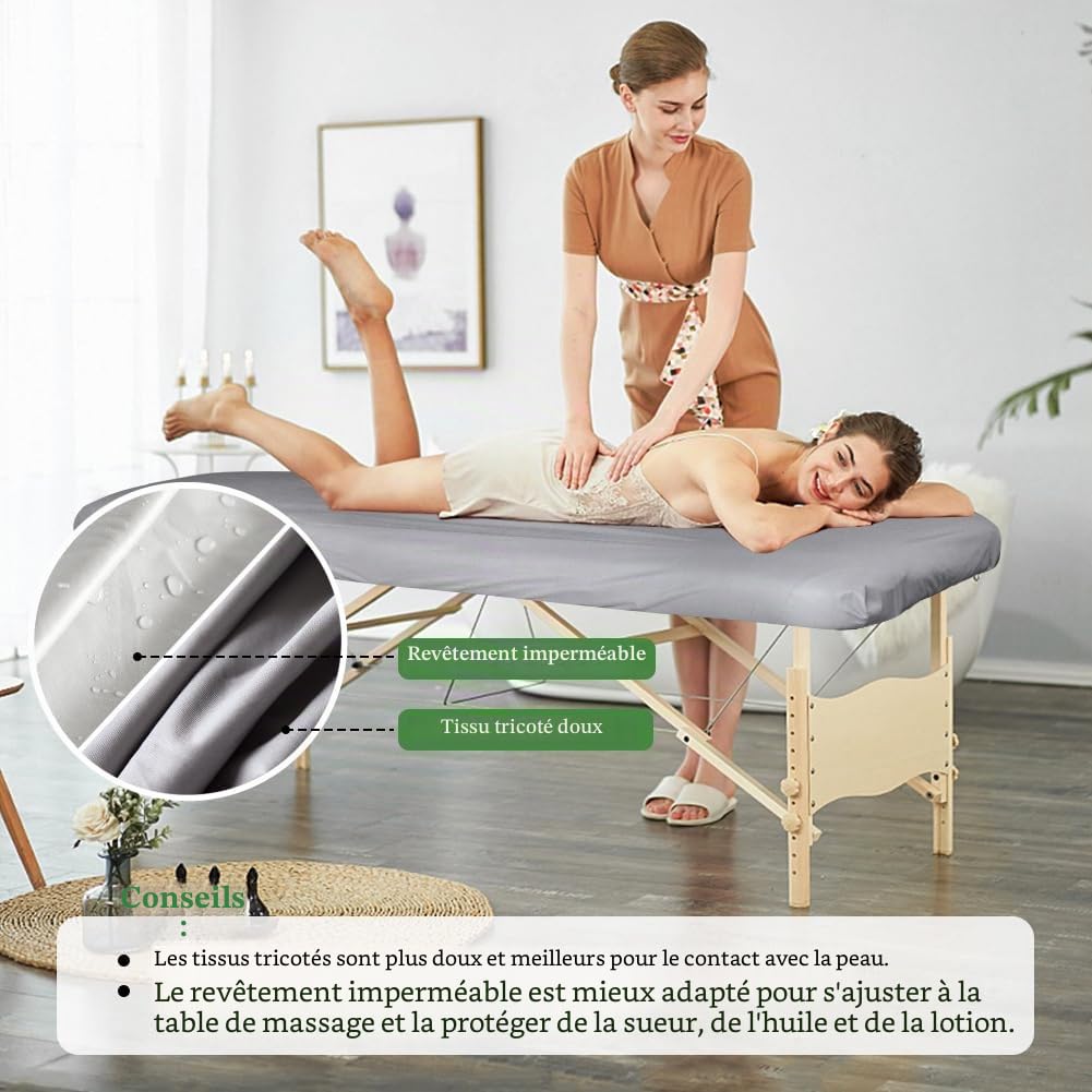 Drap Housse Table de Massage avec Trou de Visage 70 x 190cm Imperméable Résistant à l'Huile Lavable Gris