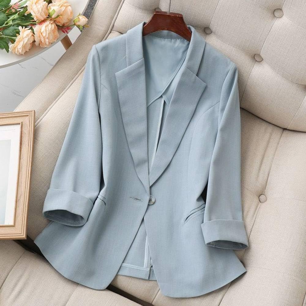 Anzug Damen,Kurzer Damen Blazer, 3/4 Ärmel, Gekerbtes Revers, Jaclet, Lässiger Cardigan Mit Offener Vorderseite, Rosa Leinen, Slim Fit Mantel, Abendanzug, Jacken, Achselzucken, Business, Maßgesch