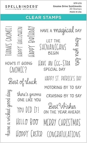 Spellbinders STP-215 Gnome Drive Sentiments - Juego de sellos transparentes