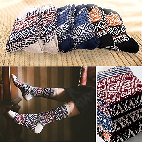 Luckit 6 Pack Warm Cotton Socks For Men And Women, Winter Cabin Socks Men, Vintage Fall Patterned Socks Unisex Knit Thick Cozy Socks #TOP5