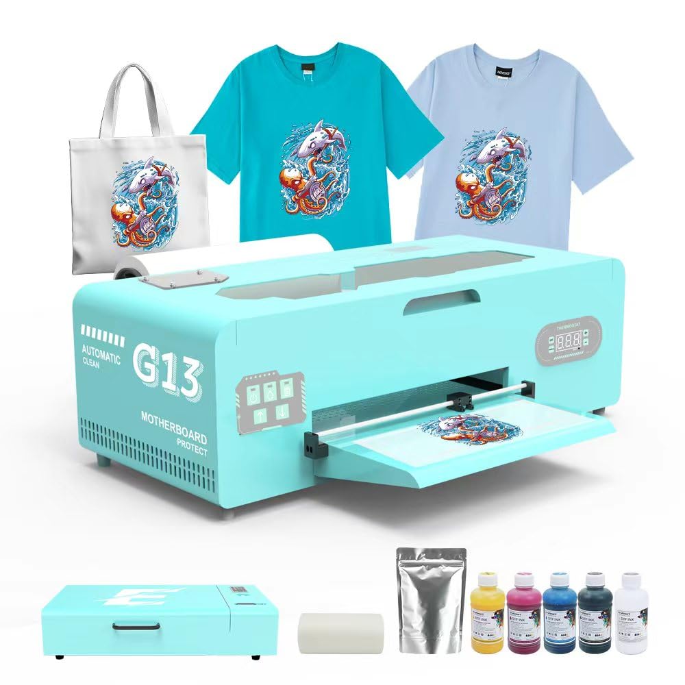 A3 G13 DTF Printer and Oven A3 R1390 DTF Printer Bundle, Transfer Printing Machine for DIY Print T-Shirts Apparel with White Ink Systems &amp; Auto Cleaning Includes Oven,Consumable,Software