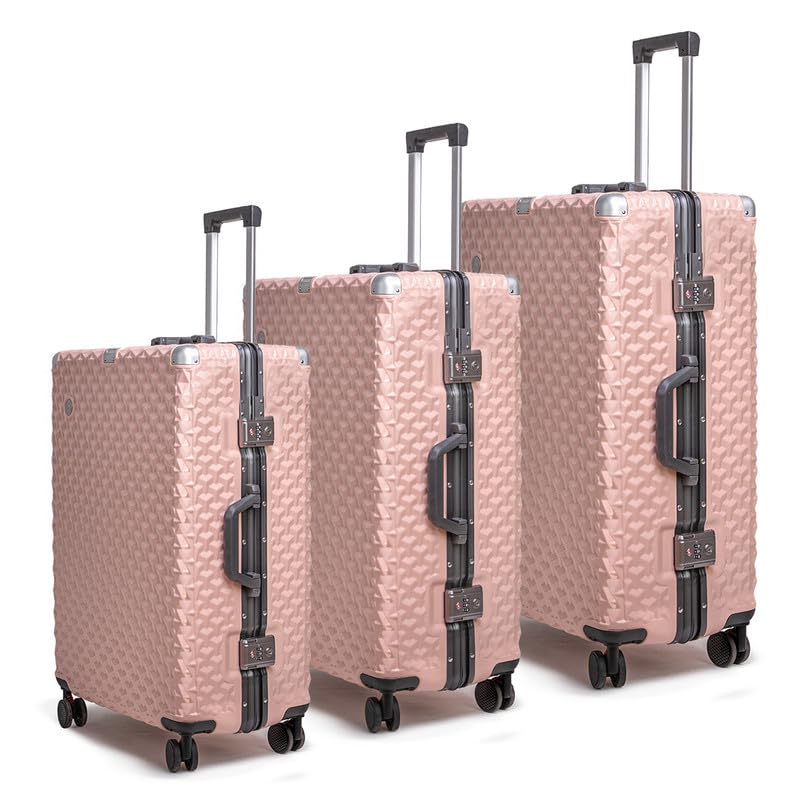Image of Hard PC Luggage, Set of 3, Cabin, Medium and Large Size, 100% Polycarbonate, Lightweight, Silent Wheels, Anti-Theft with Aluminium Frame, and TSA Approved Locks, Coral Mist