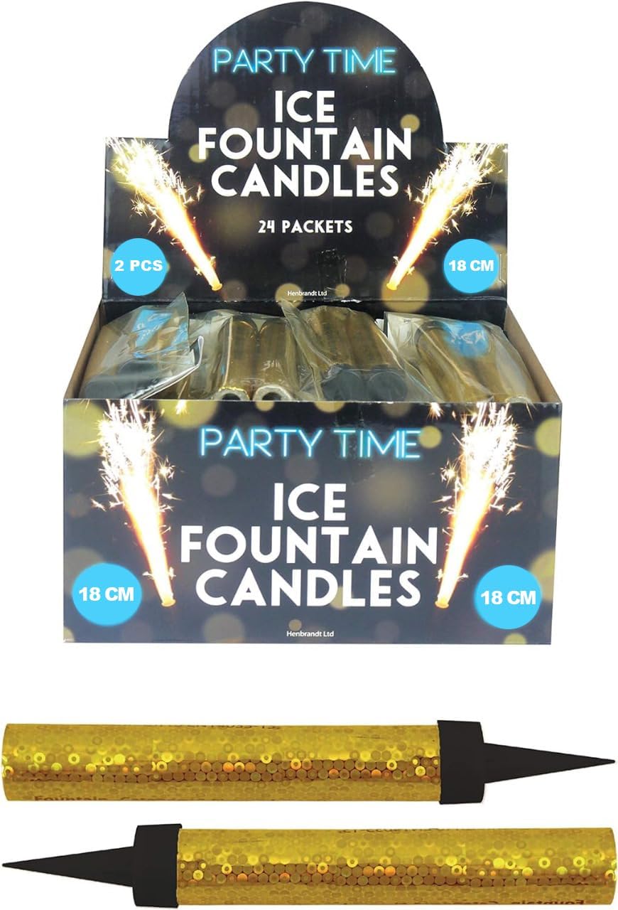 24x Gold Ice Sparkling Fountain Candles for Birthday Party, Anniversaries & Festivals Sparkle Candle Event - (Gold)