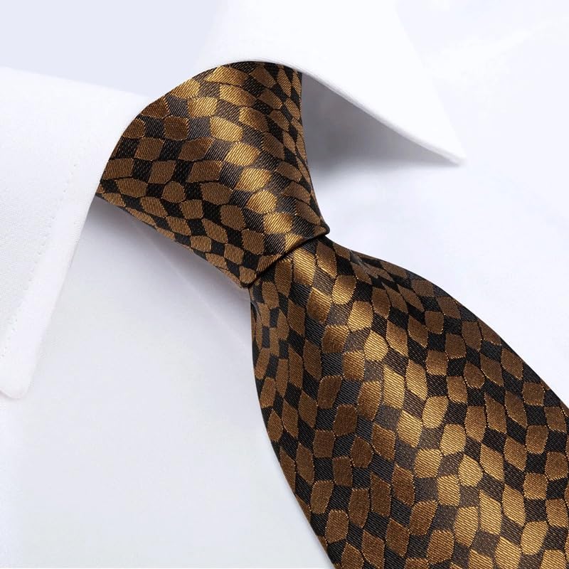 Conjunto de corbatas para hombre a cuadros con pañoleta y gemelos miniatura 4
