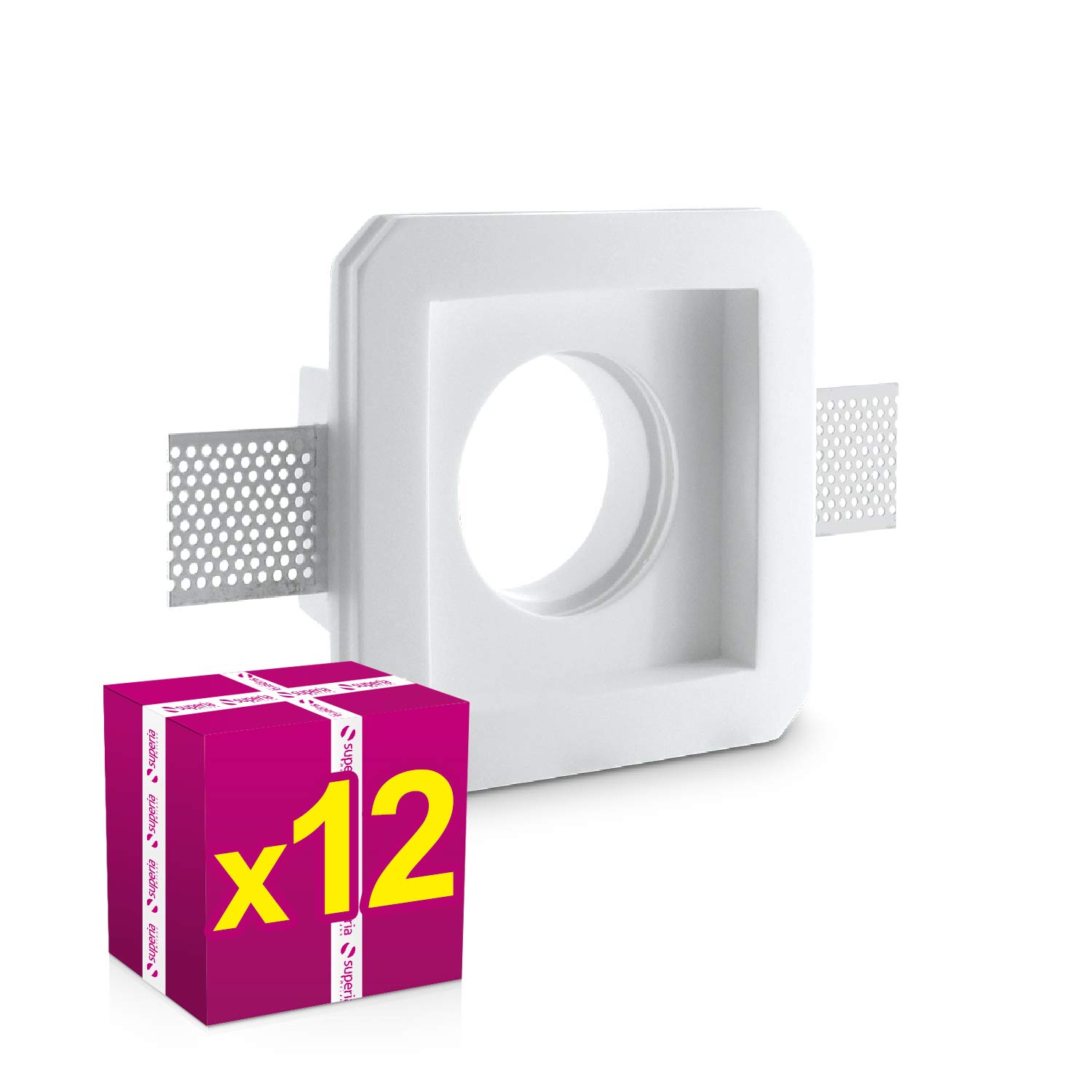 Superia - 12pz Portafaretto in Gesso CERAMICO da Incasso Quadrato Slim per Controsoffitti cod. GA400