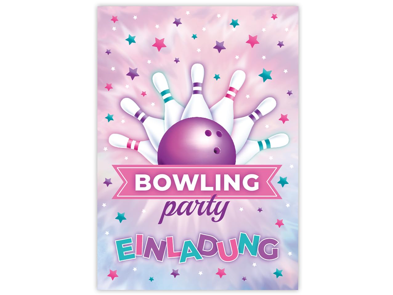 12 Biglietti D'Invito Per 9° Compleanno A Tema Bowling - Ragazze E Ragazzi - Stampati In Germania Con Vernice UV