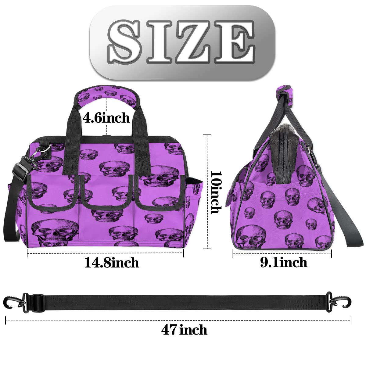 Skull Purple Tool Bag for Men Women Heavy Duty Multi-Pockets