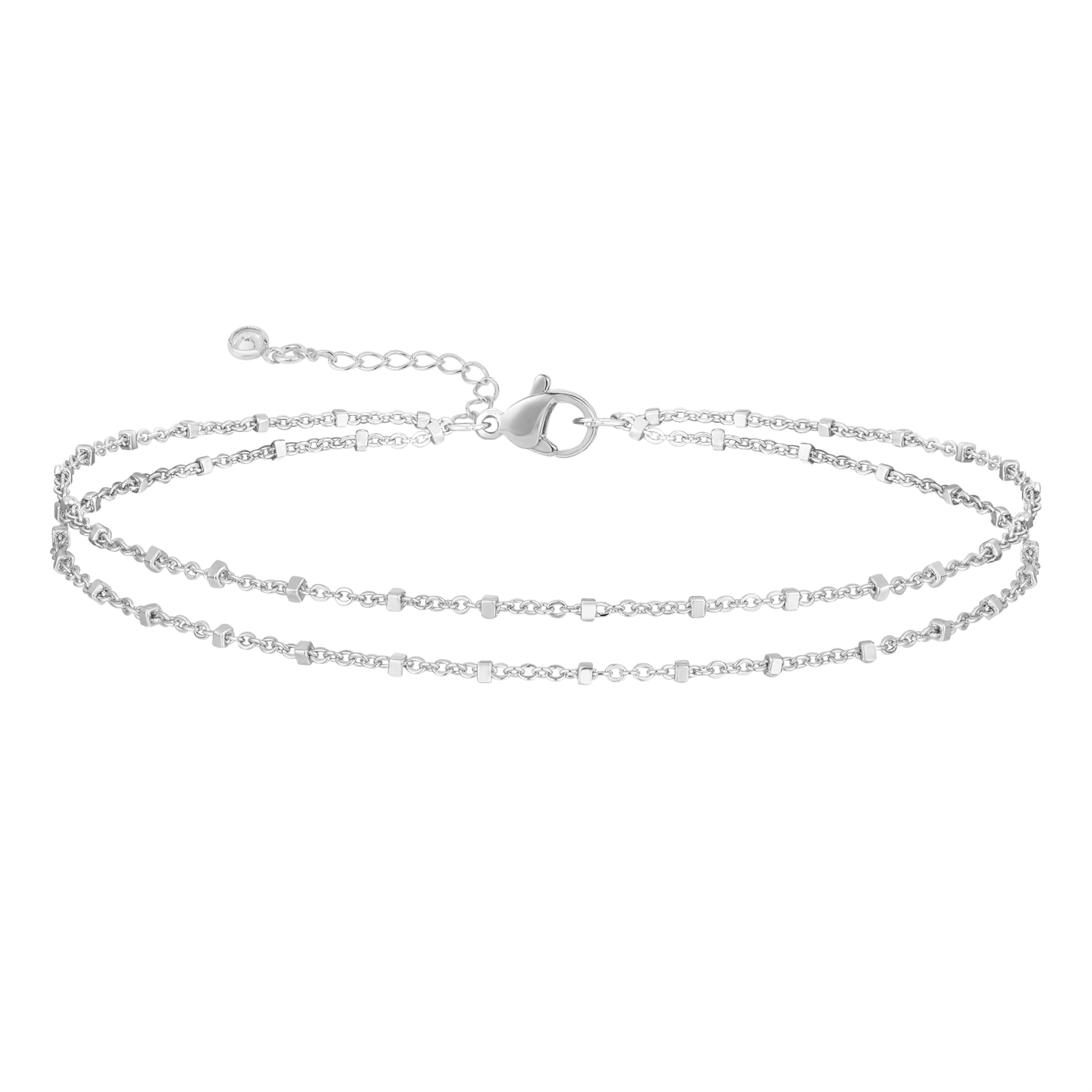 Silver/Gold Anklets for Women, Sterling Silver Evil Eye Ankle Bracelets for Women Trendy Dainty Waterproof Anklets Set Adjustable Layered Anklet Bracelets for Women Silver Jewelry Gift