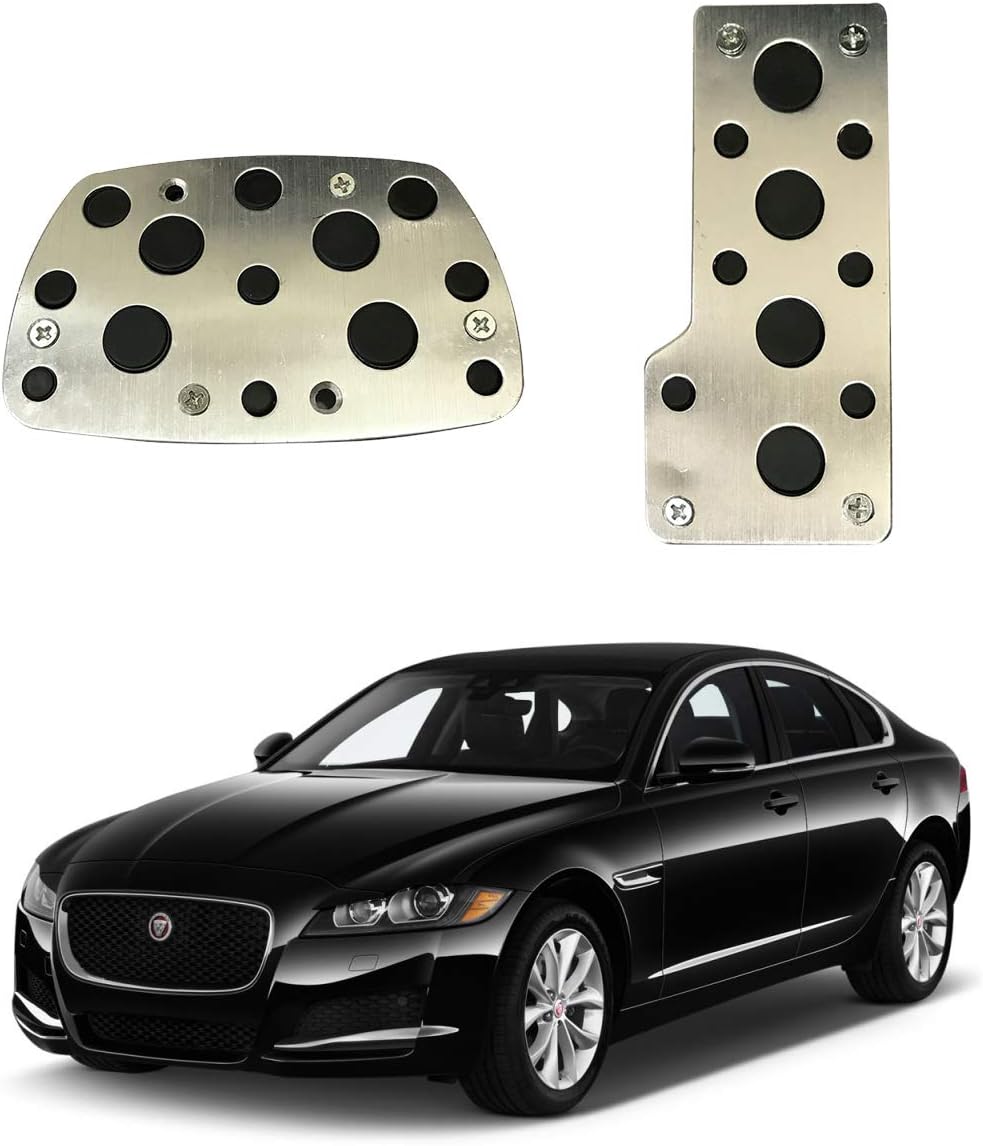 Oshotto 2 Pcs Non-Slip Automatic Transmission CS-04 Car Pedals Kit Pad Covers Set Compatible with Jaguar XF (Black, Chrome)